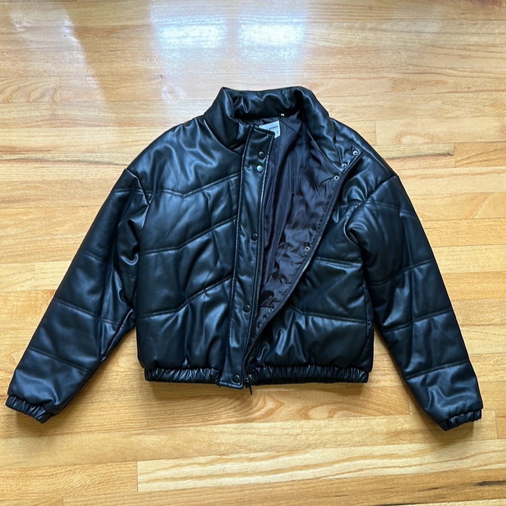 Faux Leather Puffer Coat